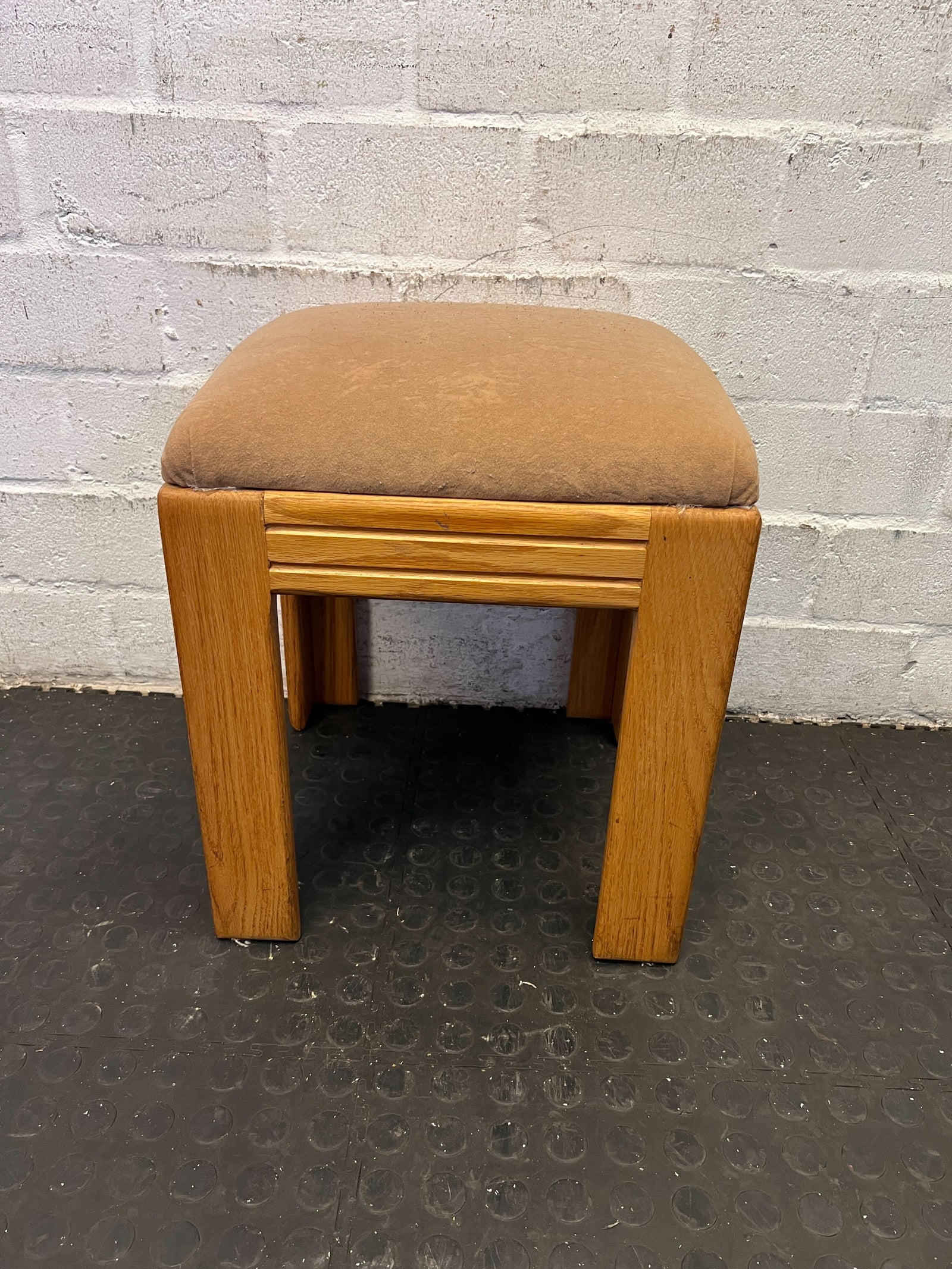 Stylish Wooden Stool with Soft Beige Cushion – Minor Wear