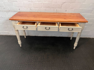 Vintage White and Natural Wood Console Table with Drawers