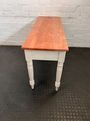 Vintage White and Natural Wood Console Table with Drawers