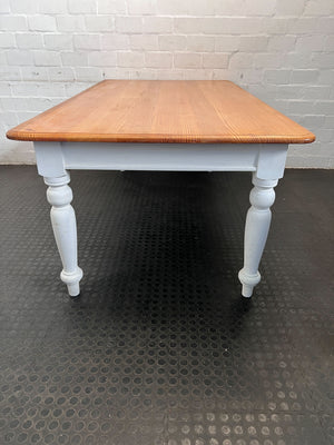 Charming Vintage 8 Seater Dining Table with Natural Wood Top and White Legs