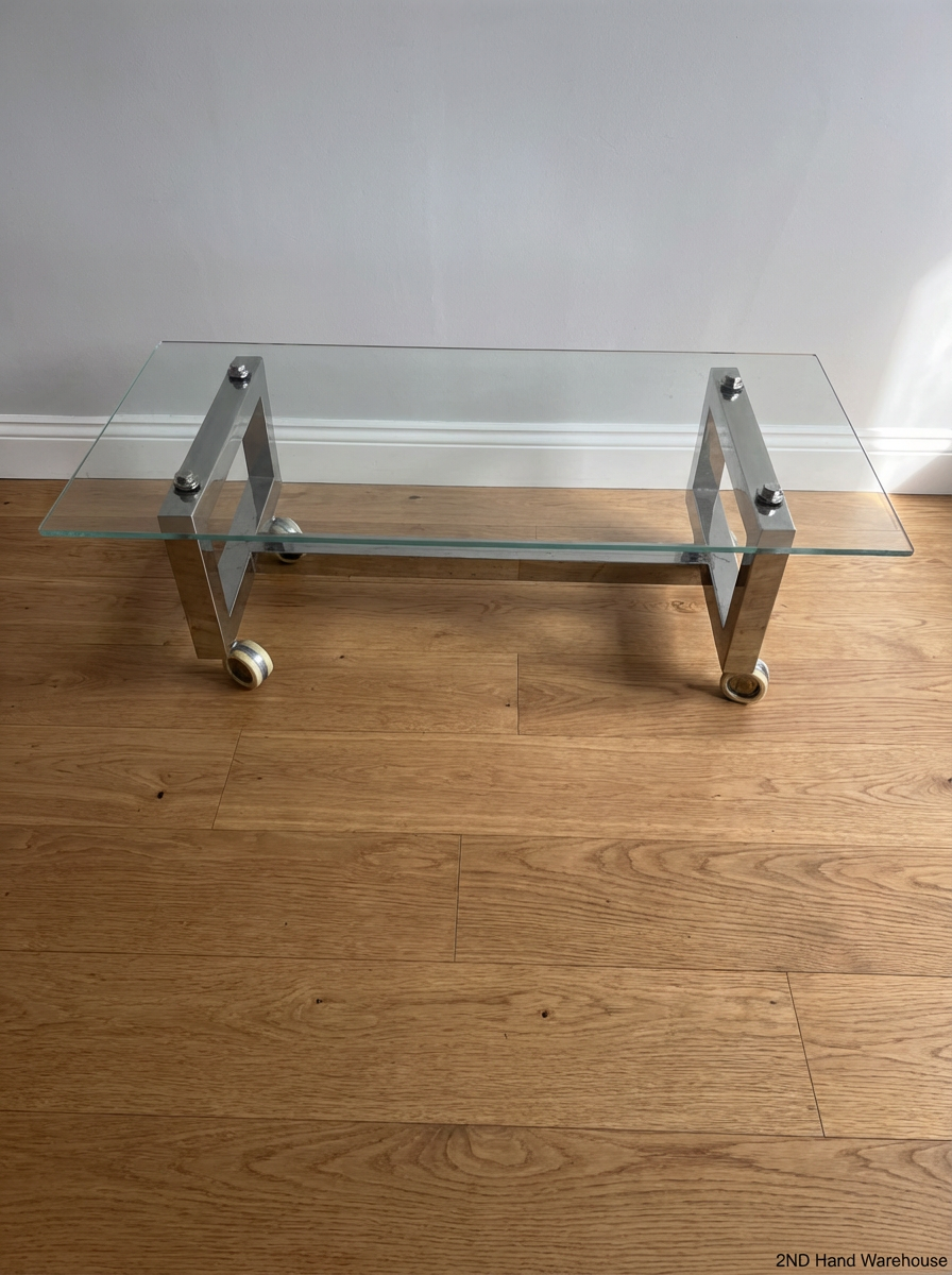 Industrial Glass & Metal Coffee Table - Surface Scratches