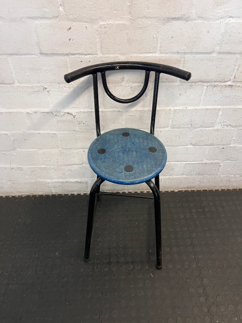 Industrial Metal Bar Chair - Blue Seat & Black Frame (Vintage Wear) - 2ndhandwarehouse.com