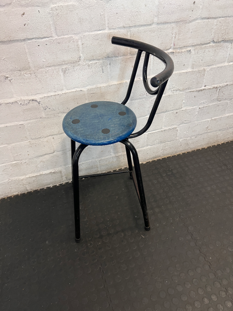Industrial Metal Bar Chair - Blue Seat & Black Frame (Vintage Wear) - 2ndhandwarehouse.com
