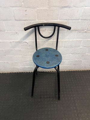 Industrial Metal Bar Chair - Blue Seat & Black Frame (Vintage Wear) - 2ndhandwarehouse.com