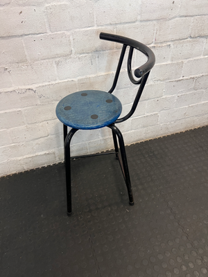 Industrial Metal Bar Chair - Blue Seat & Black Frame (Vintage Wear) - 2ndhandwarehouse.com