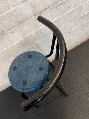 Industrial Metal Bar Chair - Blue Seat & Black Frame (Vintage Wear) - 2ndhandwarehouse.com