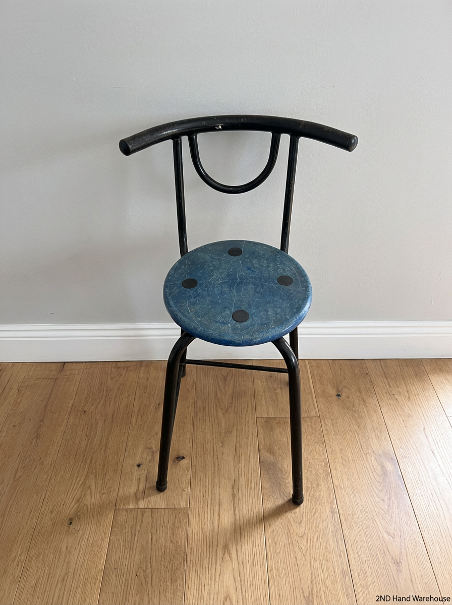 Industrial Metal Bar Chair - Blue Seat & Black Frame (Vintage Wear) - 2ndhandwarehouse.com
