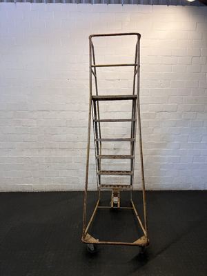Industrial Metal Rolling Ladder - Well-Used with Significant Rust - 2ndhandwarehouse.com