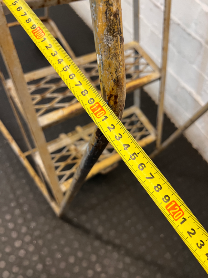 Industrial Metal Rolling Ladder - Well-Used with Significant Rust - 2ndhandwarehouse.com