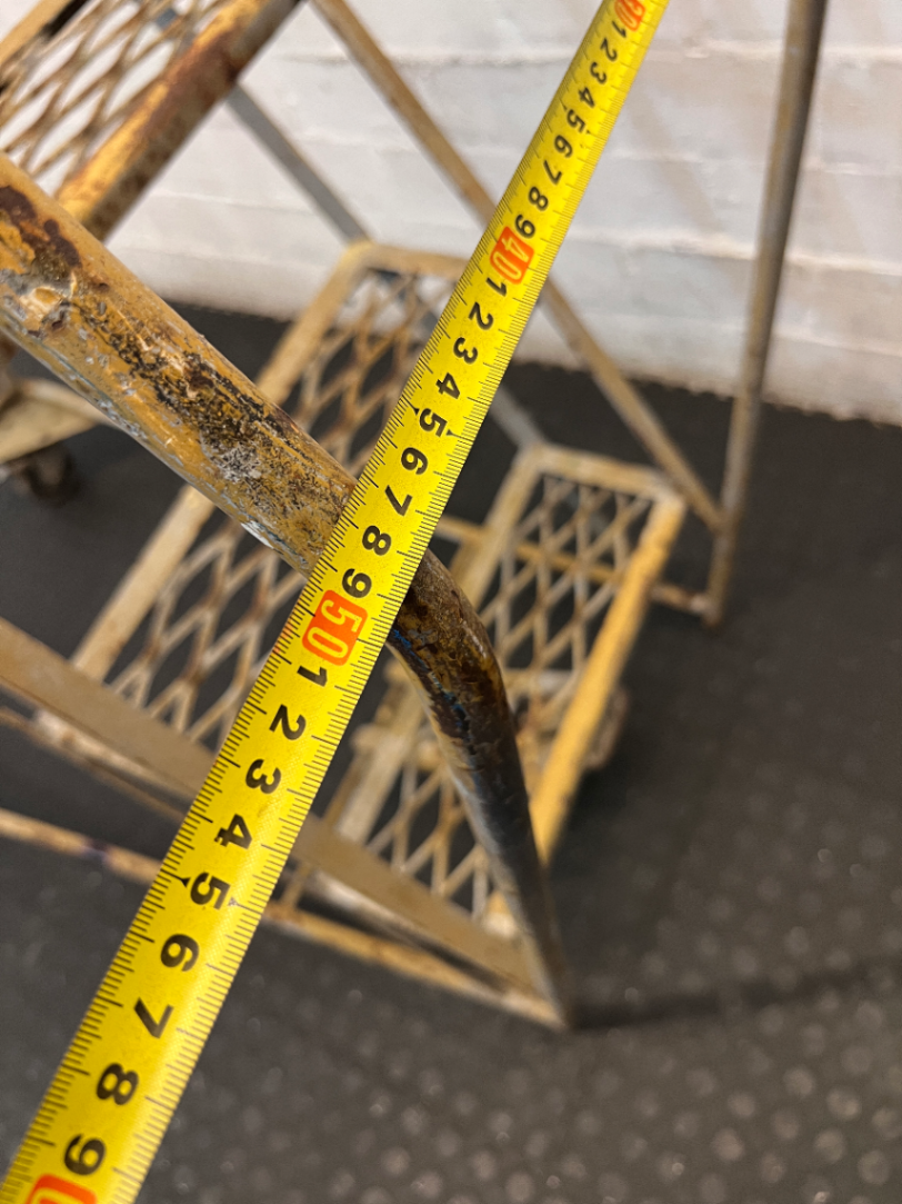 Industrial Metal Rolling Ladder - Well-Used with Significant Rust - 2ndhandwarehouse.com