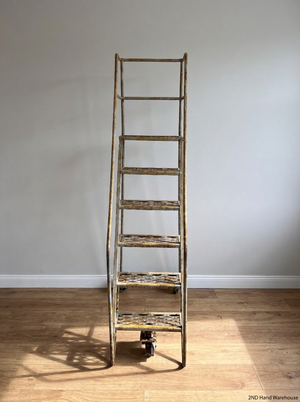 Industrial Metal Rolling Ladder - Well-Used with Significant Rust - 2ndhandwarehouse.com