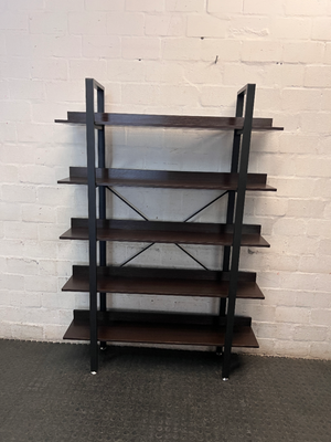 Industrial Style Dark Brown Wood and Metal Bookshelf — Good Working Order