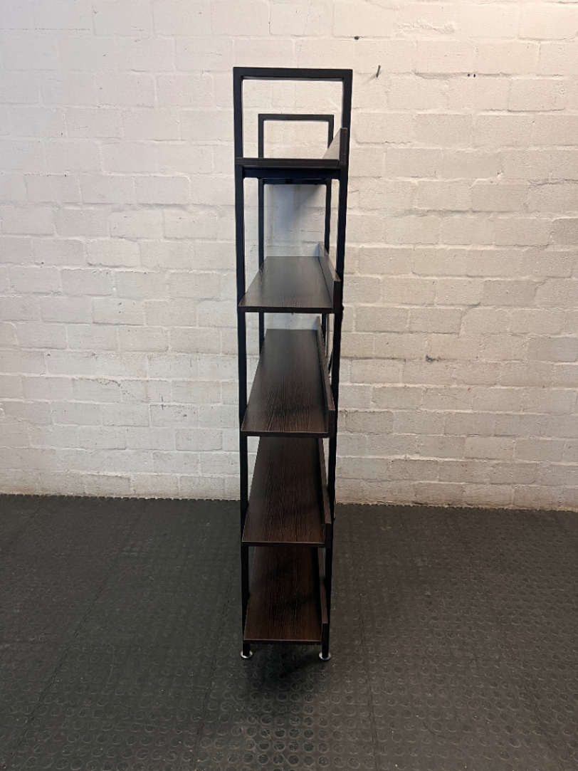 Industrial Style Dark Brown Wood and Metal Bookshelf — Good Working Order