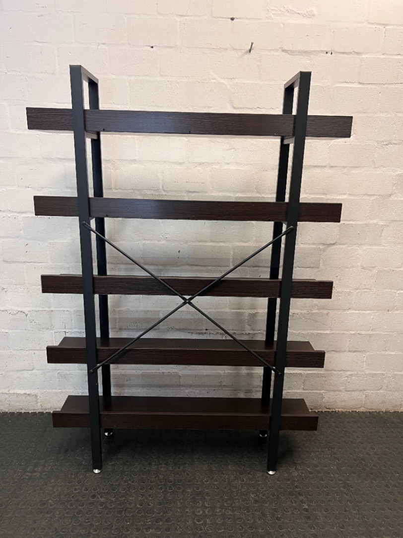 Industrial Style Dark Brown Wood and Metal Bookshelf — Good Working Order