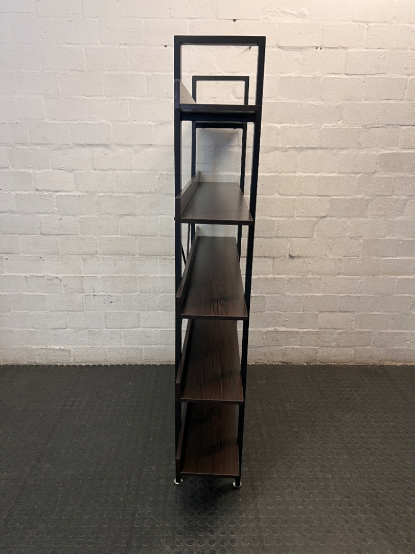 Industrial Style Dark Brown Wood and Metal Bookshelf — Good Working Order