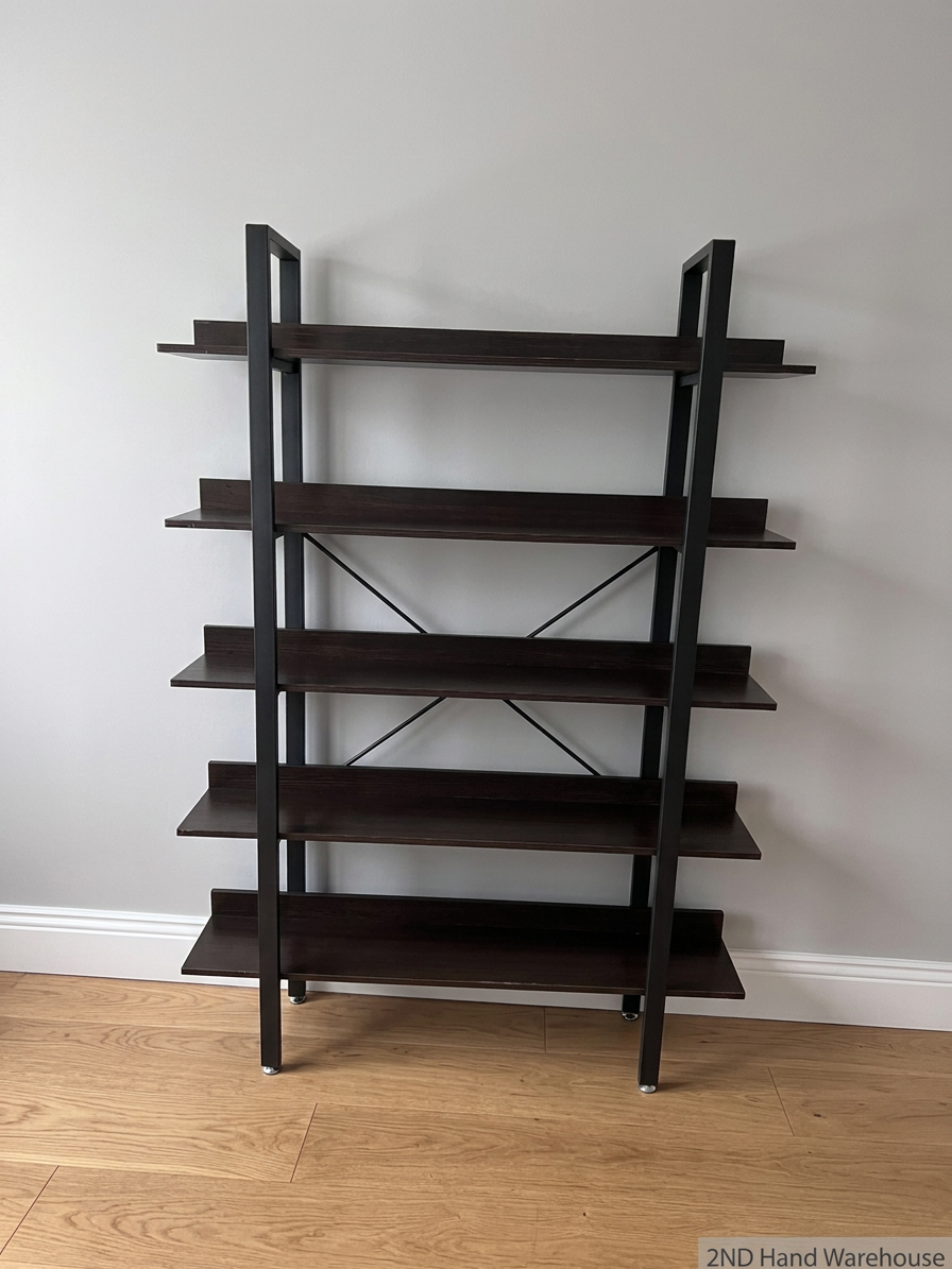 Industrial Style Dark Brown Wood and Metal Bookshelf — Good Working Order