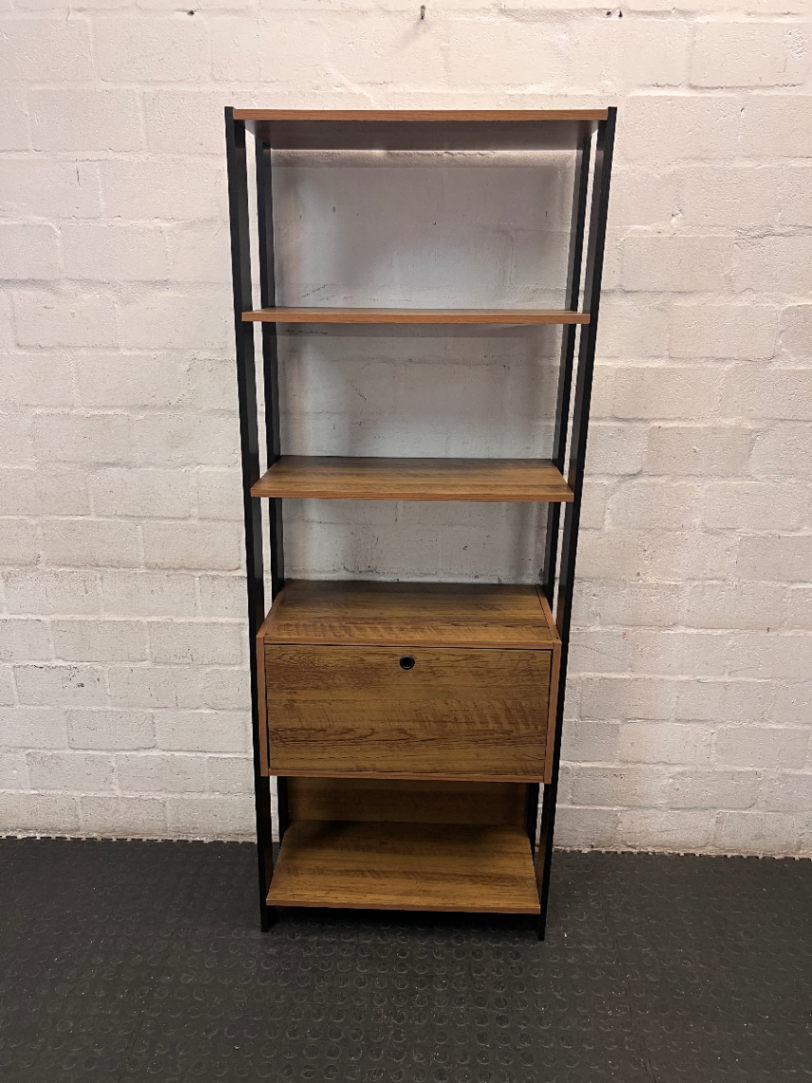 Industrial Style Laminate Bookshelf with Storage Box — Fair Overall Condition