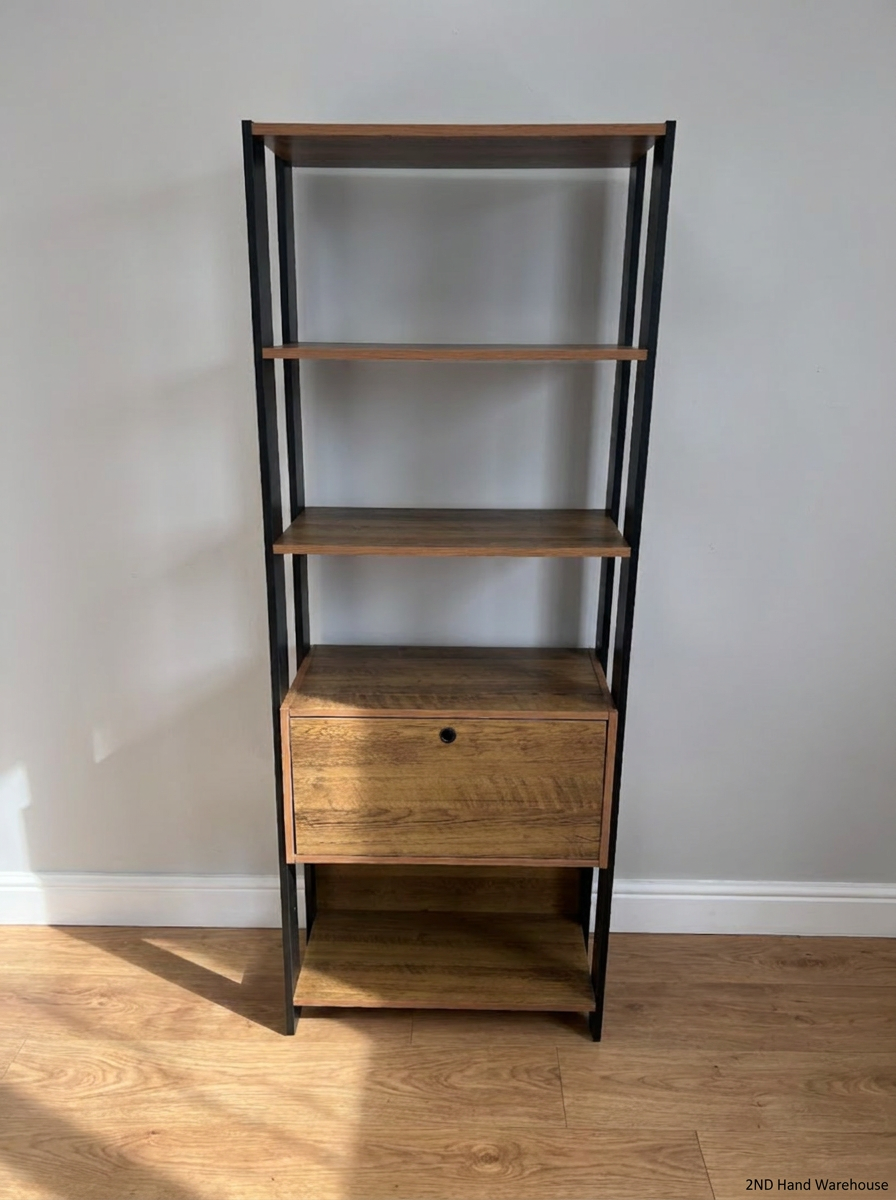 Industrial Style Laminate Bookshelf with Storage Box — Fair Overall Condition