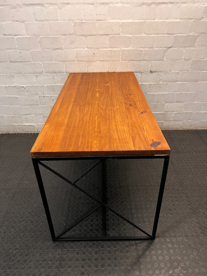 Industrial Style Timber Top Office Desk with Geometric Base — Fair Used Condition