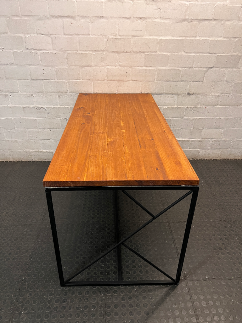 Industrial Style Timber Top Office Desk with Geometric Base — Fair Used Condition