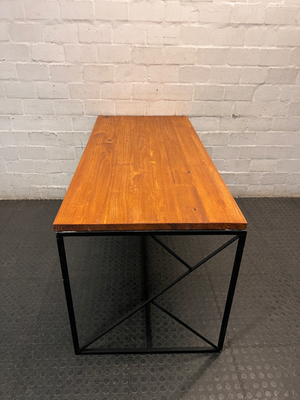 Industrial Style Timber Top Office Desk with Geometric Base — Fair Used Condition