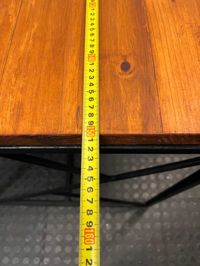 Industrial Style Timber Top Office Desk with Geometric Base — Fair Used Condition