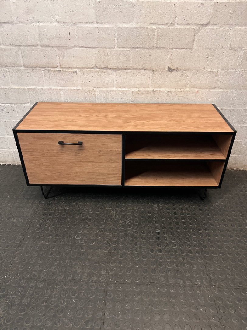 Industrial Style Wood & Black TV Unit with Hairpin Legs