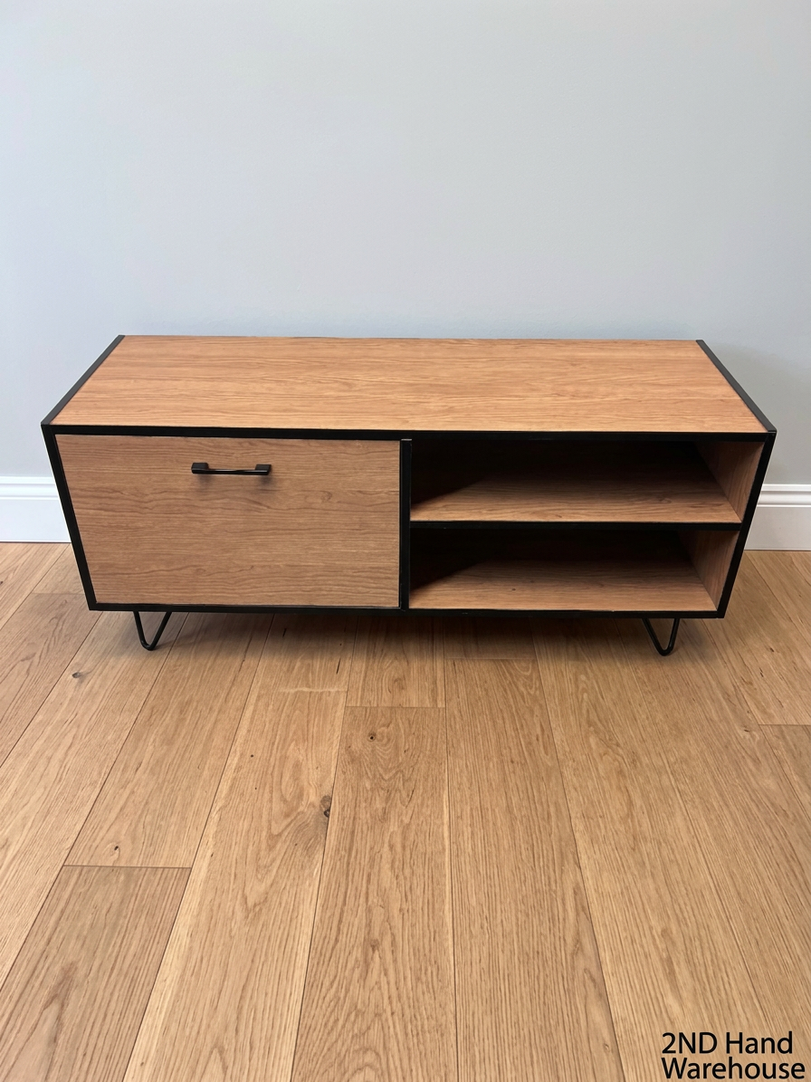 Industrial Style Wood & Black TV Unit with Hairpin Legs - REDUCED