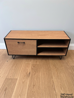 Industrial Style Wood & Black TV Unit with Hairpin Legs