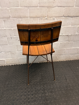 Industrial Timber Slatted School Style Dining Chair — Rusted Metal Frames; Wooden Seats in Good Condition