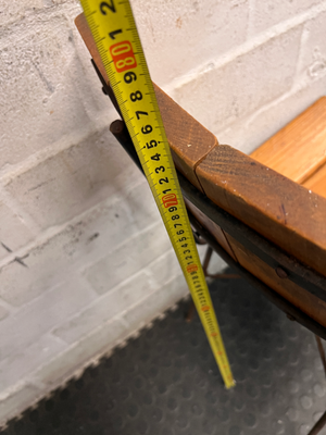 Industrial Timber Slatted School Style Dining Chair — Rusted Metal Frames; Wooden Seats in Good Condition