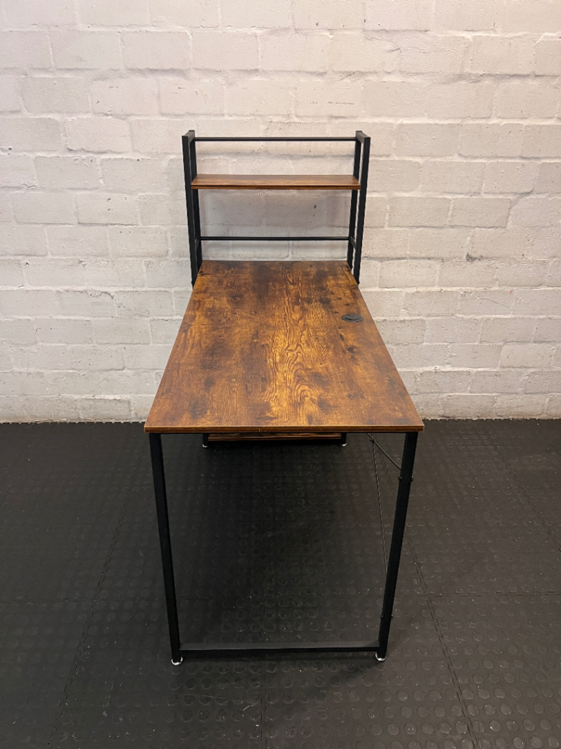 Industrial Wood and Metal Office Desk with Integrated Shelving - 2ndhandwarehouse.com