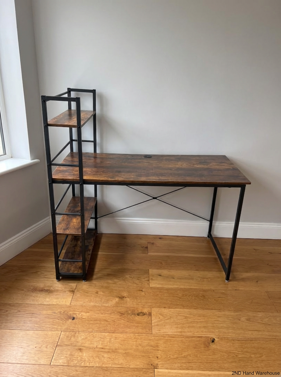 Industrial Wood and Metal Office Desk with Integrated Shelving - 2ndhandwarehouse.com