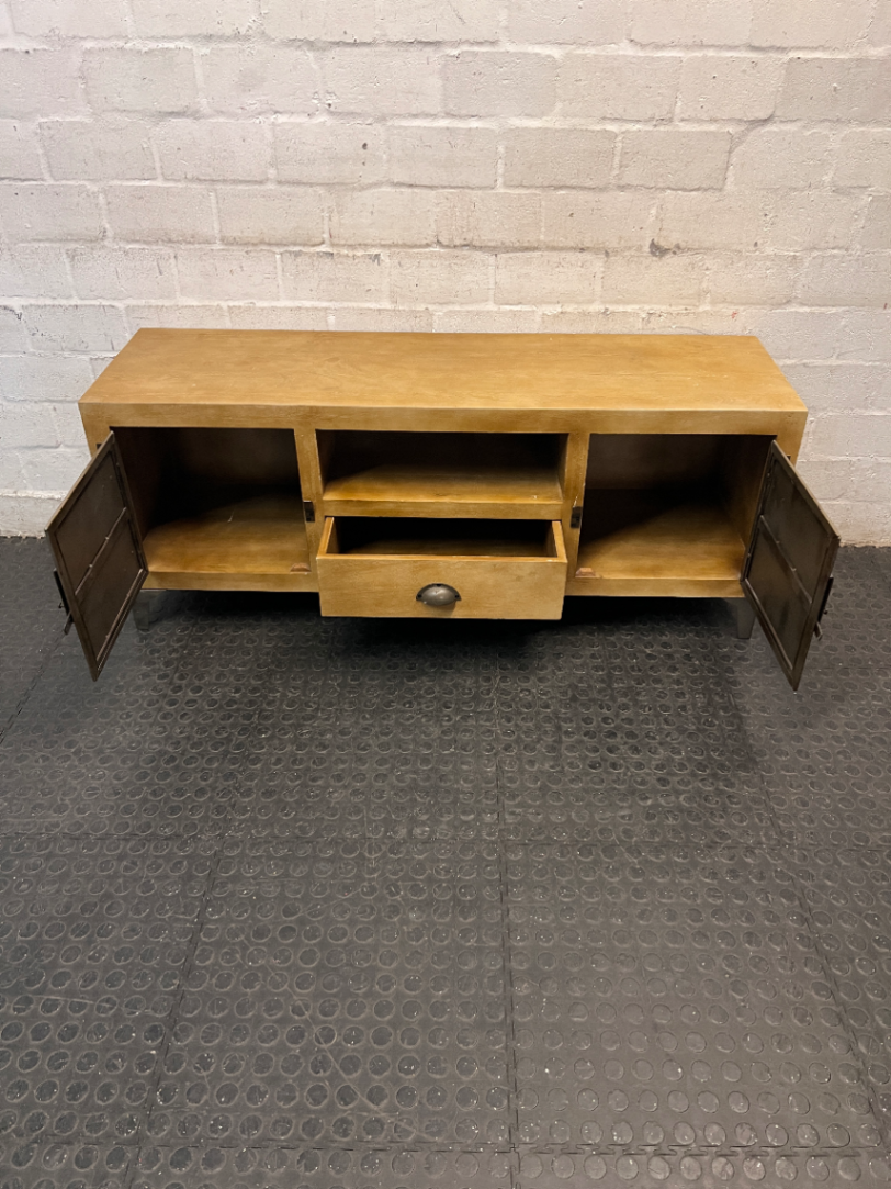 Industrial Wood and Metal TV Unit with Cupboard Doors