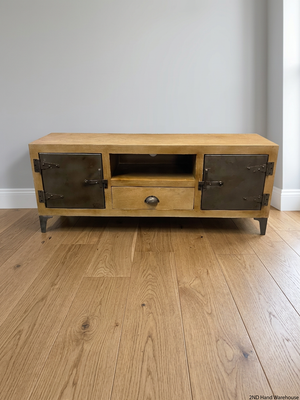 Industrial Wood and Metal TV Unit with Cupboard Doors