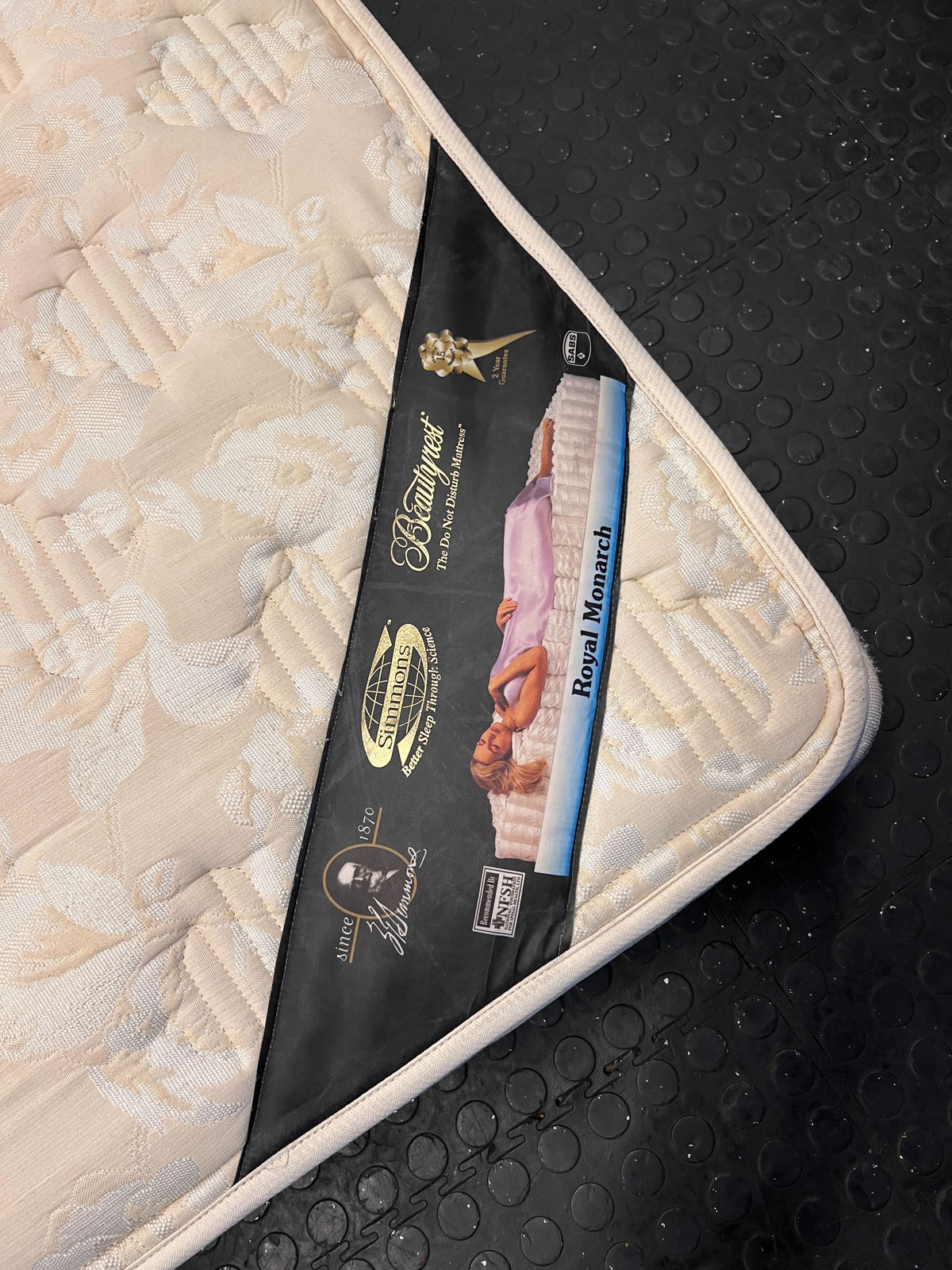 King Size Cream Upholstered Mattress with Minor Wear