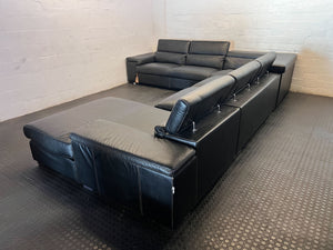 L shape lounge suite  - Spacious Black Leather Sectional Sofa - Some visible damages - 2ndhandwarehouse.com