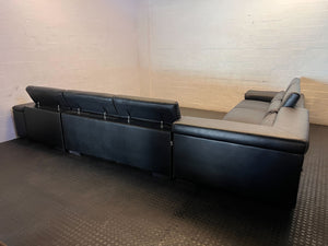 L shape lounge suite  - Spacious Black Leather Sectional Sofa - Some visible damages - 2ndhandwarehouse.com