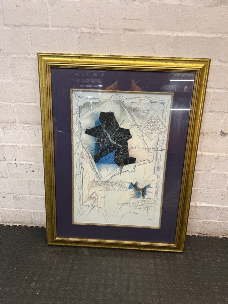 Large Abstract Framed Wall Art in Gold Frame — Good Condition Frame