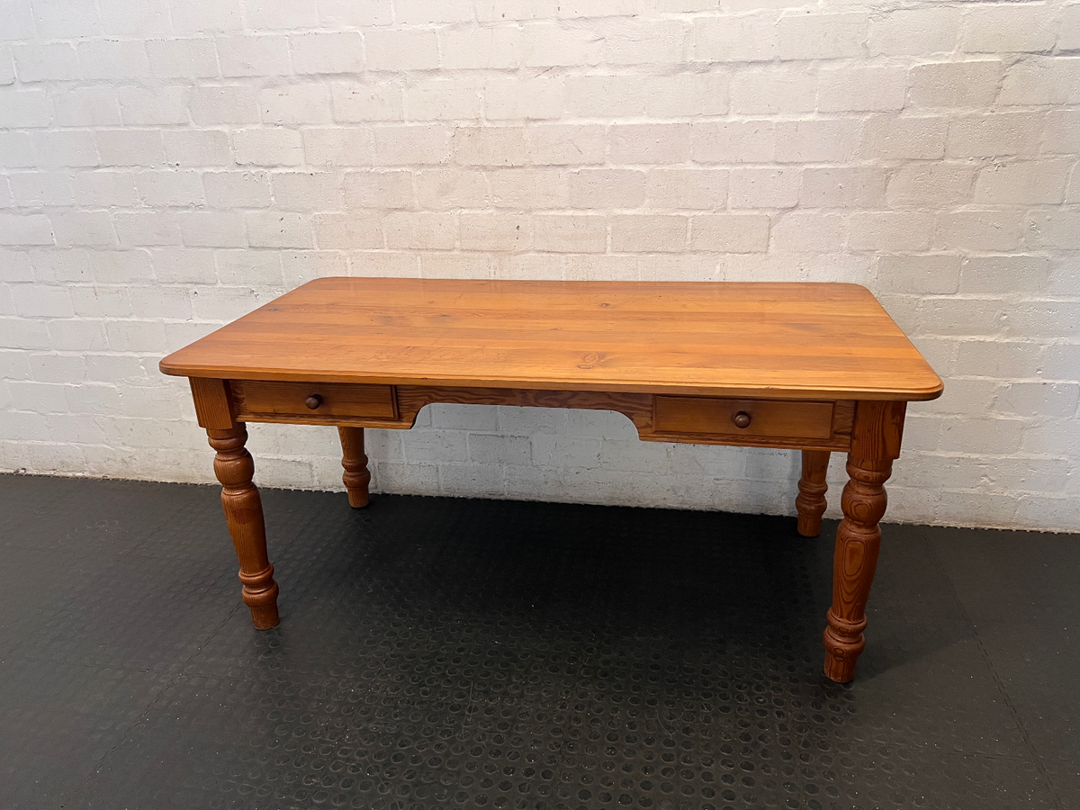 Large Antique-Style Wooden Desk with 2 Drawers - Light Brown - 2ndhandwarehouse.com