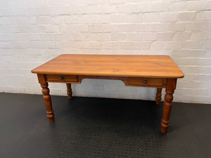 Large Antique-Style Wooden Desk with 2 Drawers - Light Brown - 2ndhandwarehouse.com