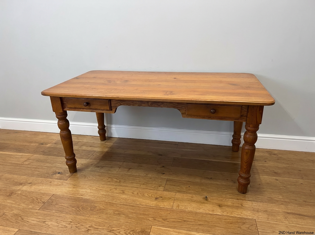 Large Antique-Style Wooden Desk with 2 Drawers - Light Brown - 2ndhandwarehouse.com