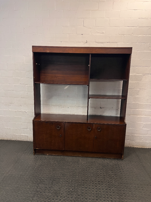 Large Brown Wooden TV Unit with Storage Cupboards — Used; Fair Condition