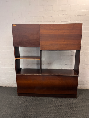 Large Brown Wooden TV Unit with Storage Cupboards — Used; Fair Condition