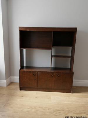 Large Brown Wooden TV Unit with Storage Cupboards — Used; Fair Condition