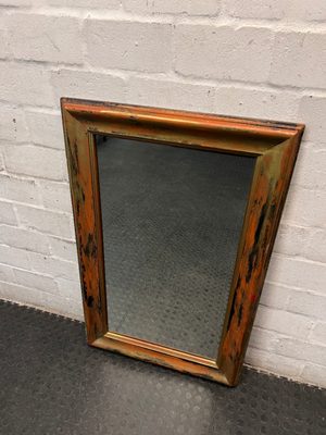 Large Distressed Rectangular Wall Mirror — Visible Wear to Frame Finish