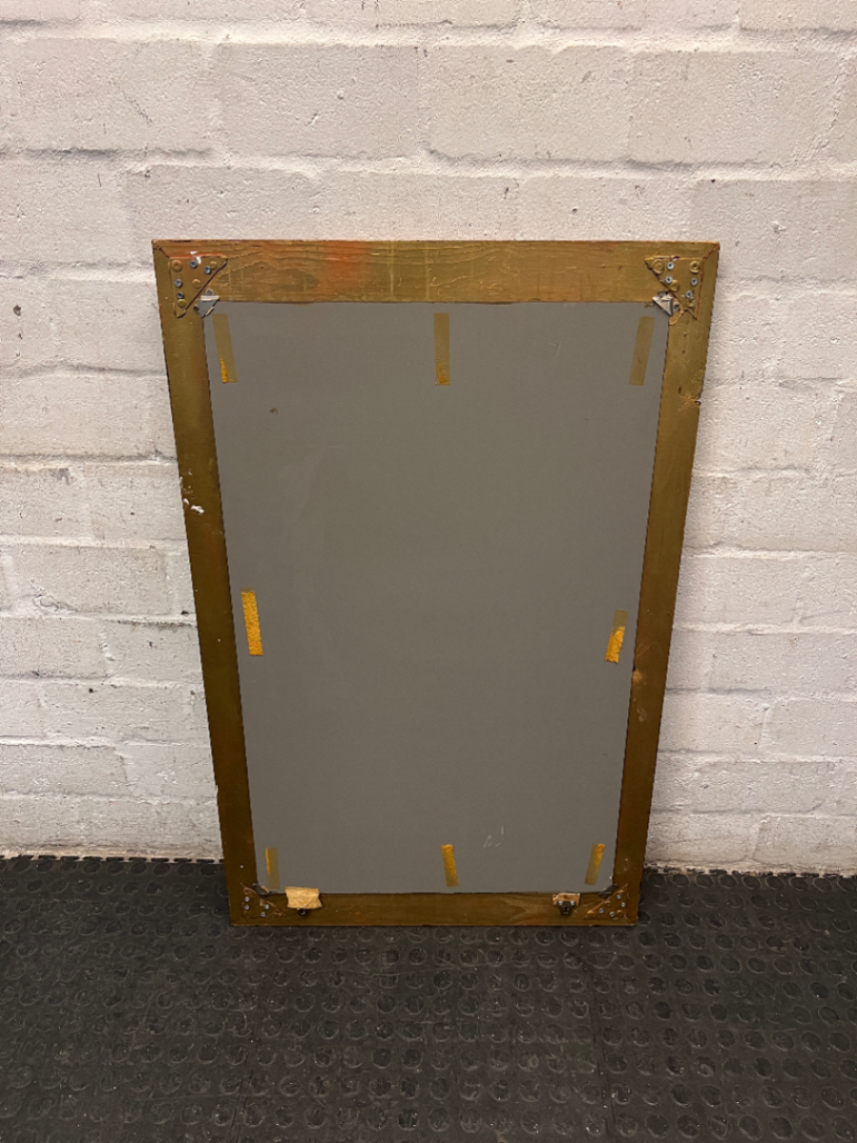 Large Distressed Rectangular Wall Mirror — Visible Wear to Frame Finish