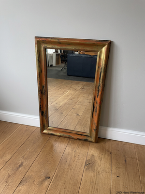 Large Distressed Rectangular Wall Mirror — Visible Wear to Frame Finish