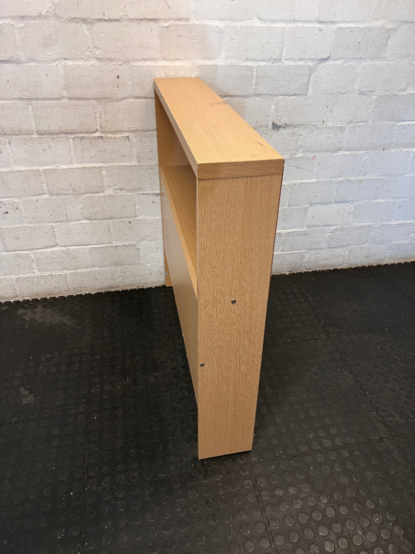 Light Oak Finish Low Bookshelf — Good Condition with Minor Bottom Edge Wear - 2ndhandwarehouse.com
