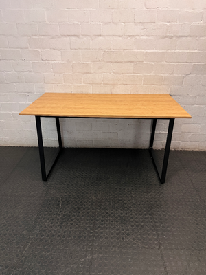 Light Oak Finish Office Desk with Black Metal Frame — Surface Marks and Unstable Frame